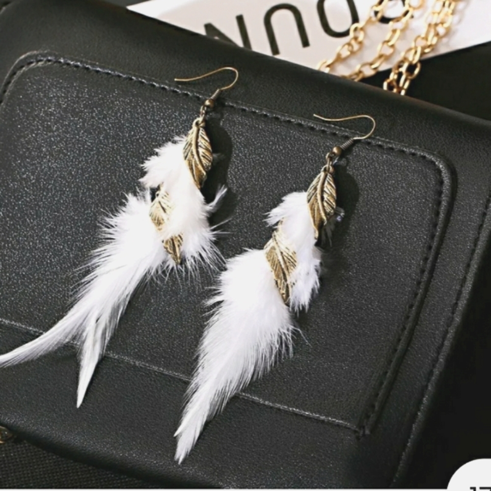 White Feather Bohemian Earrings